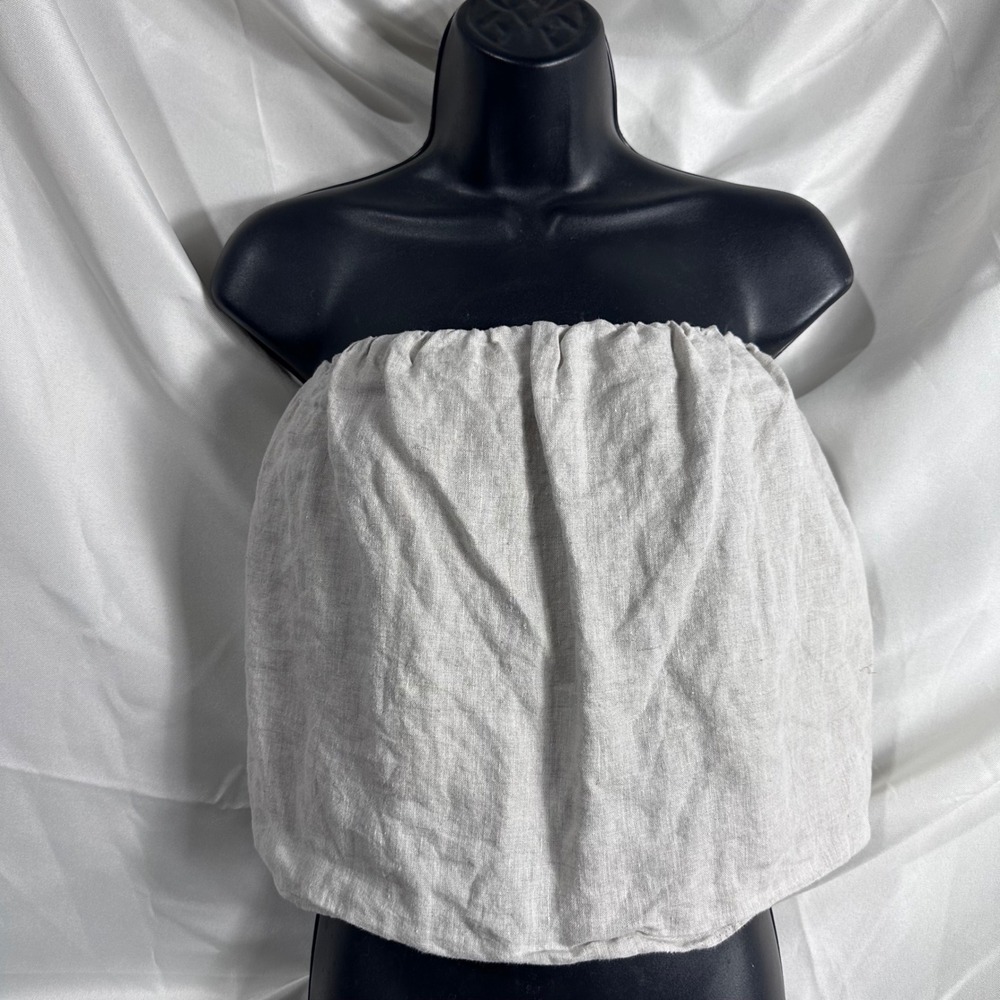 Babaton Aritzia Linen Tube Top Strapless Beige Oatmeal 2XS summer euro vacation